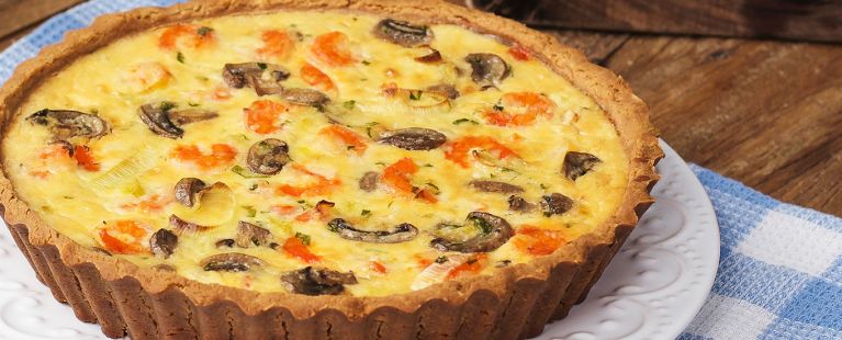 Quiche de Camarão com Cogumelo Paris e Alho-Poró