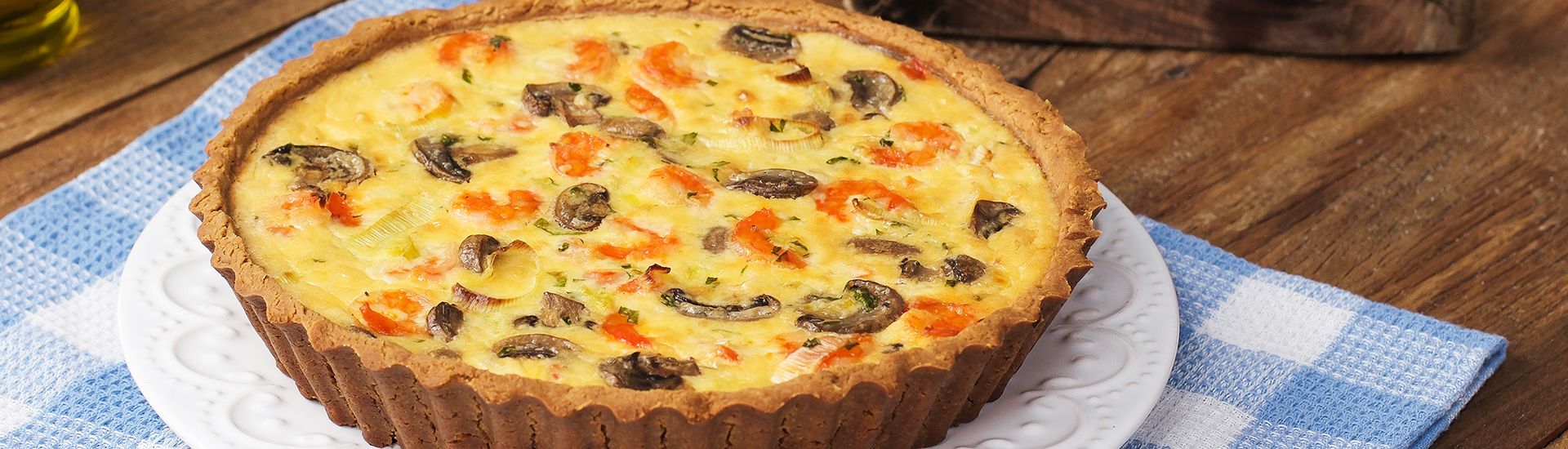 Quiche de Camarão com Cogumelo Paris e Alho-Poró