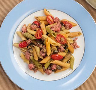 Receita Macarrão Rústico com Linguiça e Berinjela